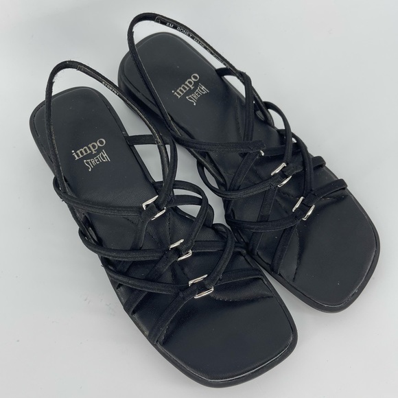 Impo Stretch Bonet Strappy Square Toe Sandal Flats, Black/Silver, Women's 6 - Picture 1 of 7